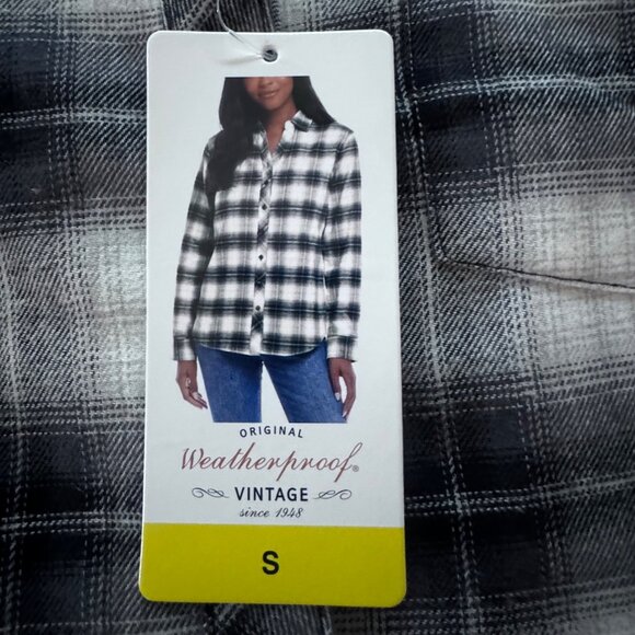 Womens Small Black Gray Flannel Weatherproof Vintage Comfort Stretch Plaid Shirt - Picture 5 of 9